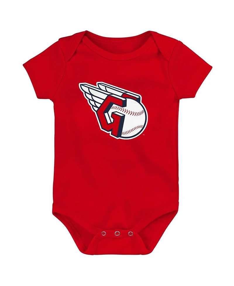 Infant Boys and Girls Red White Heather Gray Cleveland Guardians Biggest Little Fan 3-Pack Bodysuit Set