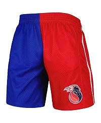 Men's Mitchell & Ness Blue and Red Detroit Pistons Hardwood Classics 2003 Split Swingman Shorts