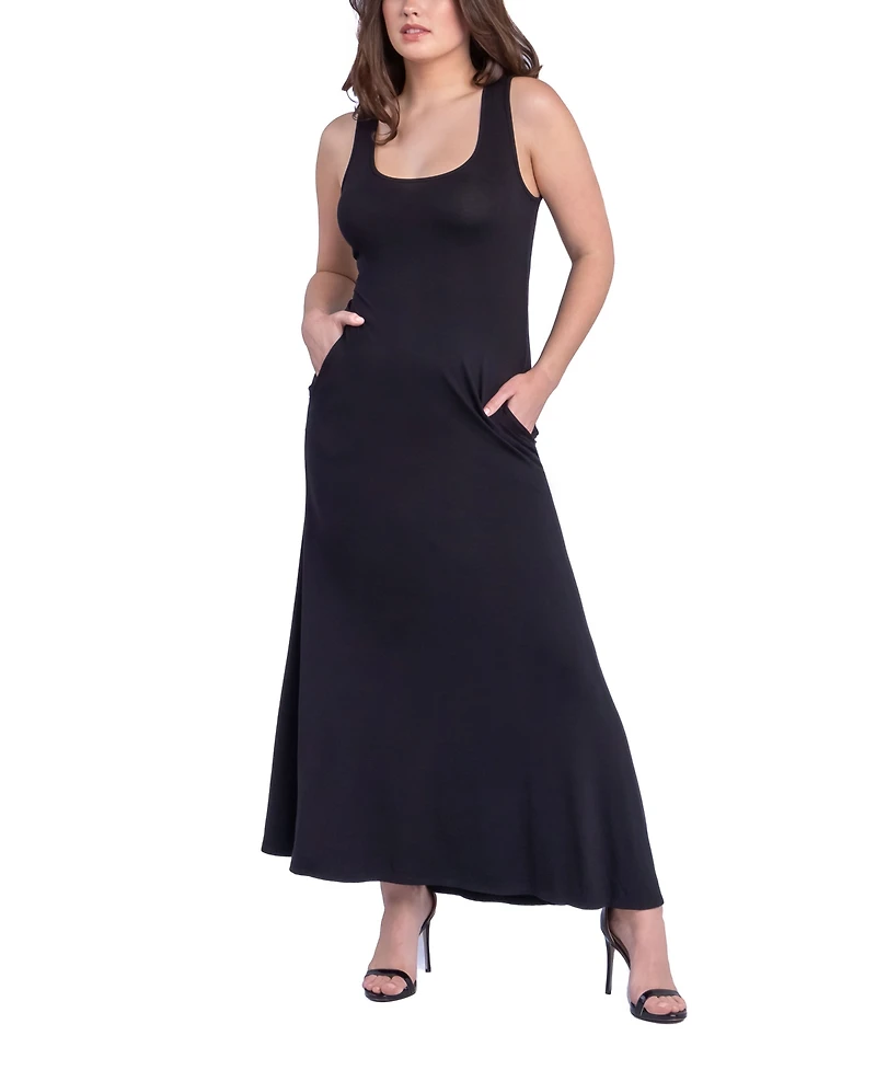 24seven Comfort Apparel Women's Relaxed Fit Sleeveless Tunic Dress with Pockets