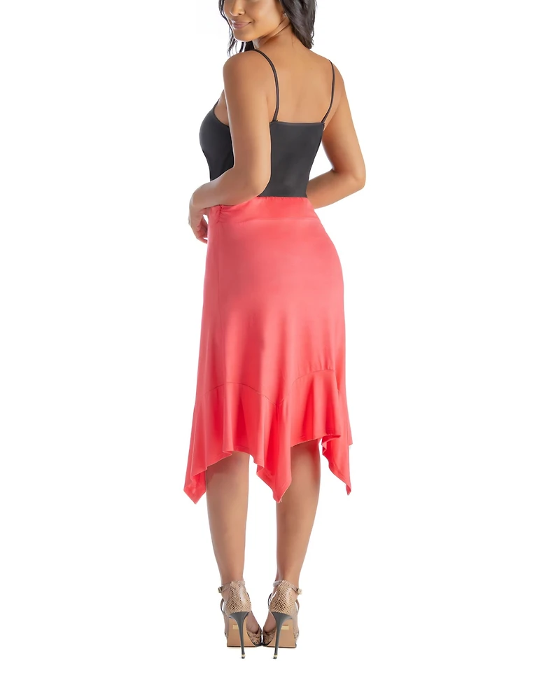 24seven Comfort Apparel Solid Color Knee Length Elastic Waist Handkerchief Skirt