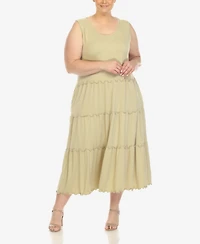 White Mark Plus Scoop Neck Tiered Midi Dress