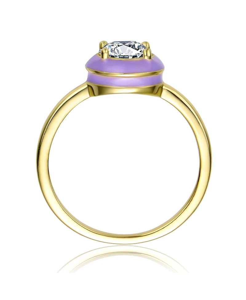 Ra Young Adults/Teens 14k Yellow Gold Plated with Cubic Zirconia Blue/Purple Enamel Bezel Stacking Ring