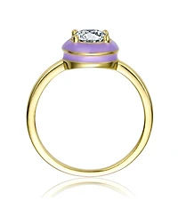 Ra Young Adults/Teens 14k Yellow Gold Plated with Cubic Zirconia Blue/Purple Enamel Bezel Stacking Ring