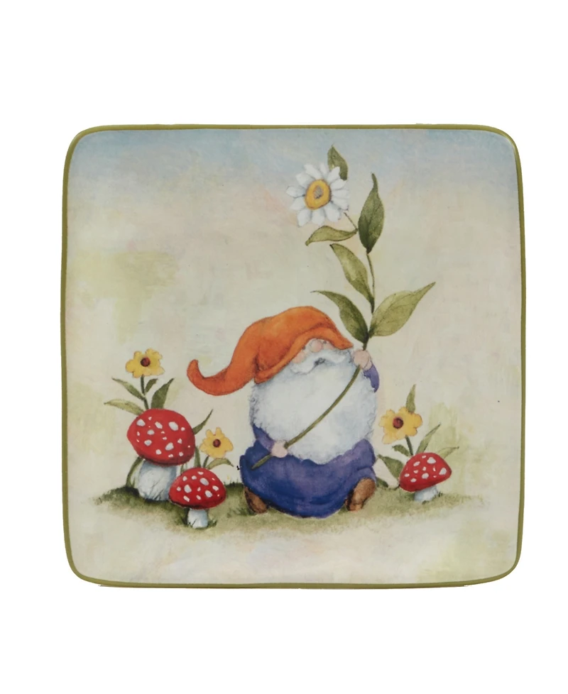 Certified International Garden Gnomes Set of 4 Canape Plates 6"