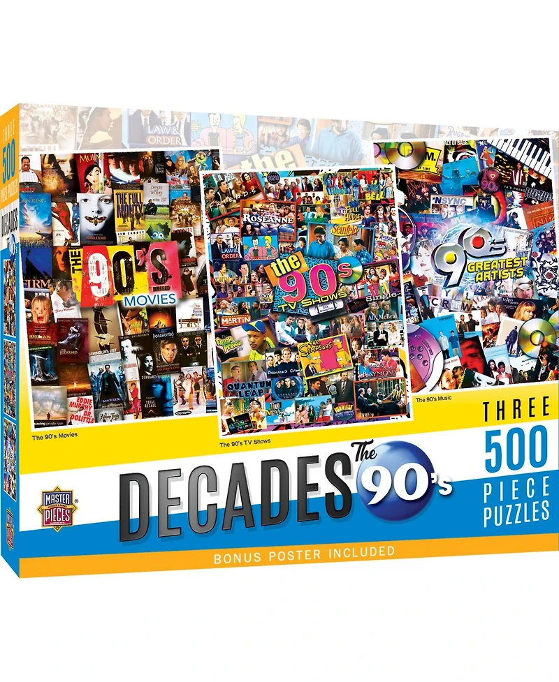 Decades - The 90's 500 Piece Jigsaw Puzzles 3 Pack