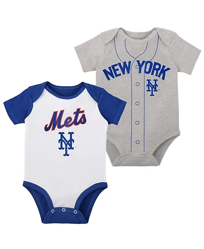 Infant Boys and Girls White, Heather Gray New York Mets Two-Pack Little Slugger Bodysuit Set