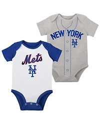 Infant Boys and Girls White, Heather Gray New York Mets Two-Pack Little Slugger Bodysuit Set