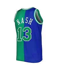Men's Mitchell & Ness Steve Nash Blue and Green Dallas Mavericks Hardwood Classics 1998-99 Split Swingman Jersey