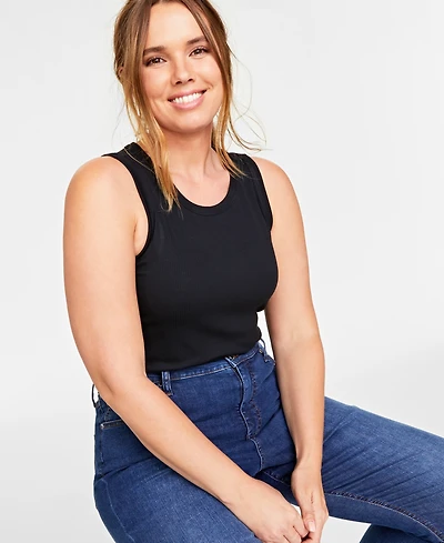 On 34th Trendy Plus Solid Ribbed Tank Top, Created for Macy's