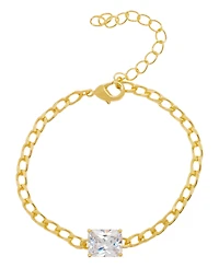 Macy's Cubic Zirconia Emerald-Cut Chain Link Bracelet in 14K Gold Plated