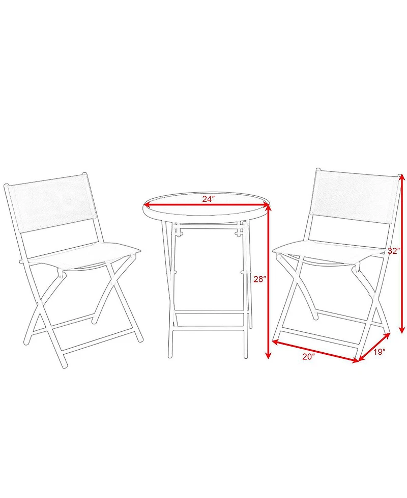 3 Pcs Folding Bistro Table Chairs Set Garden Backyard Patio Furniture
