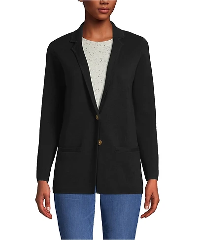 Lands' End Women's Fine Gauge Cotton Button Front Blazer Sweater