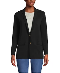 Lands' End Women's Fine Gauge Cotton Button Front Blazer Sweater