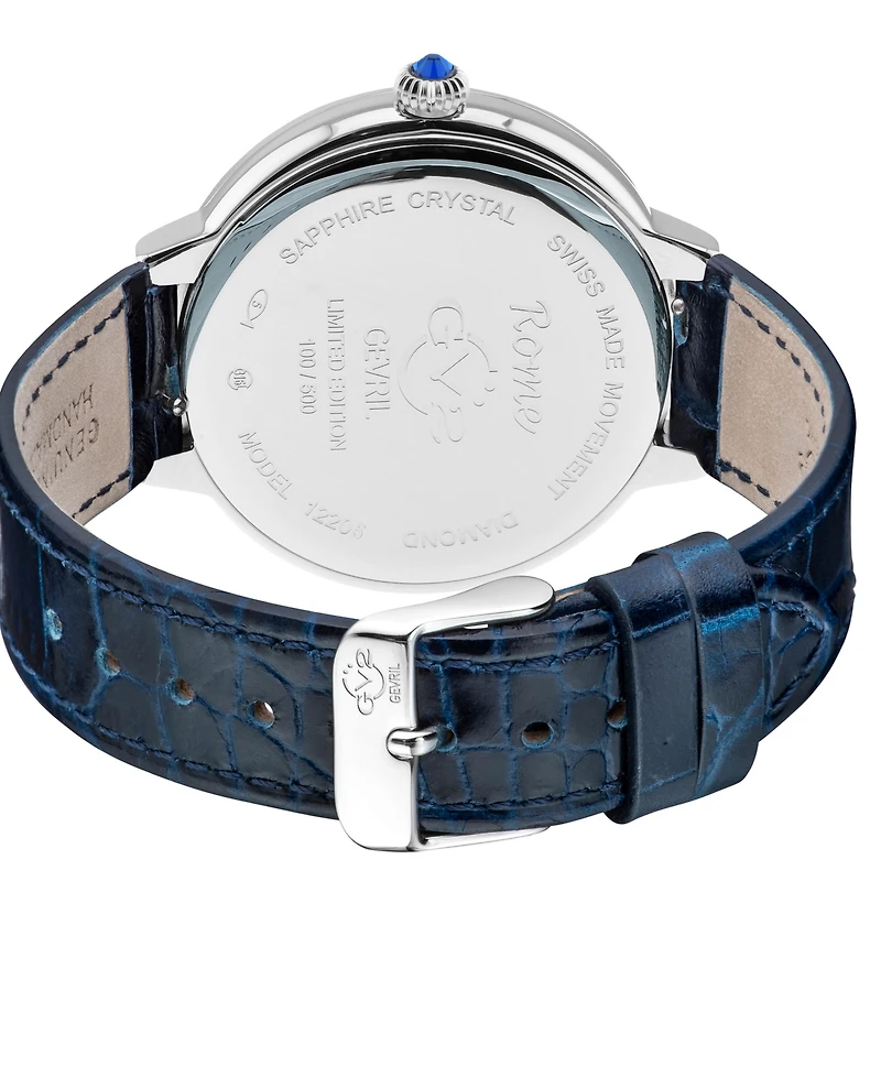 GV2 by Gevril Women's Rome Swiss Quartz Blue Leather Watch 36mm