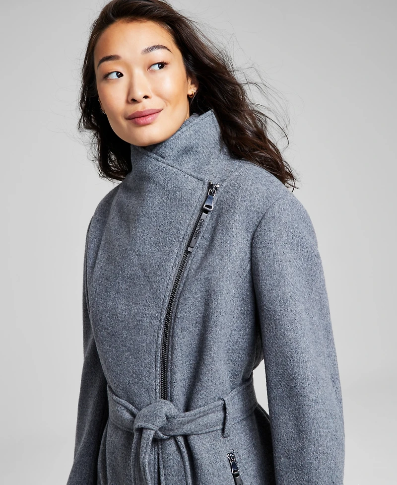 Calvin Klein Womens Wool Blend Belted Wrap Coat