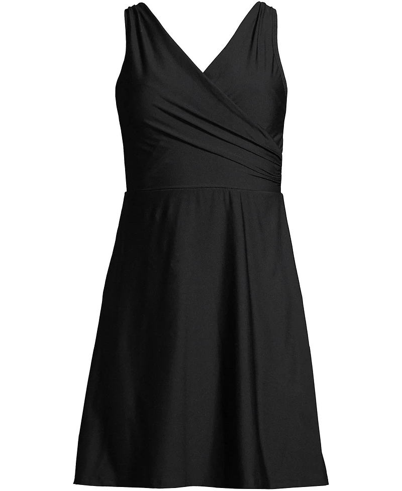 Lands' End Women's Tummy Control Surplice Wrap Swim Dress One Piece Swimsuit