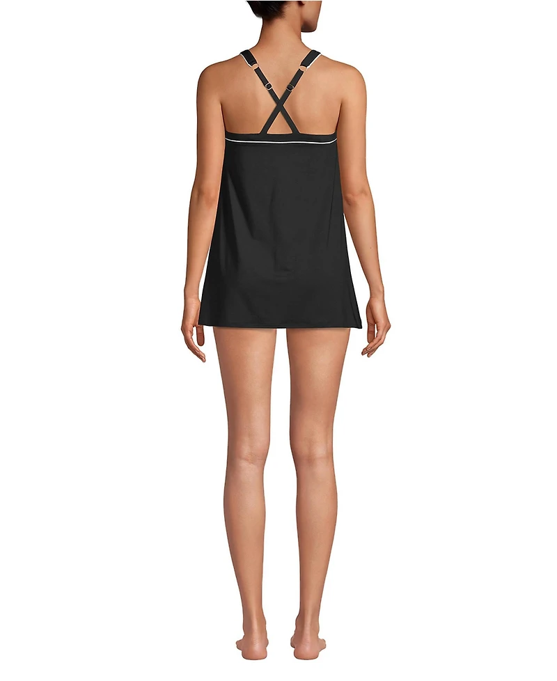 Lands' End Women's Long High Neck Swim Dress One Piece Swimsuit Adjustable Straps