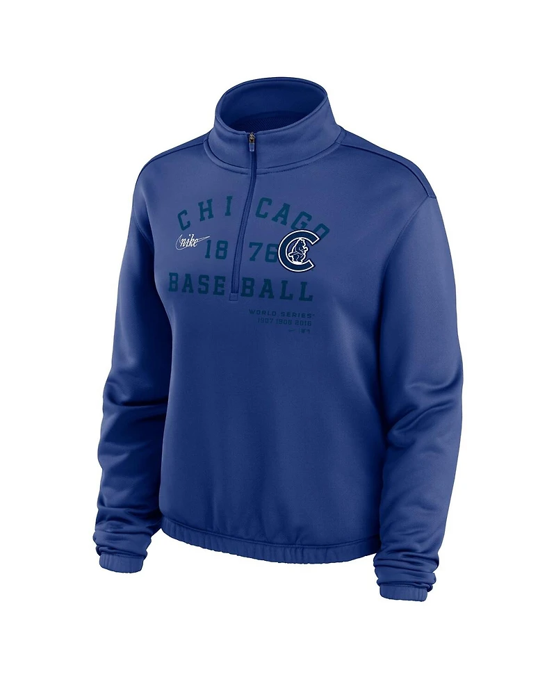 Women's Nike Royal Chicago Cubs Rewind Splice Quarter-Zip Sweatshirt