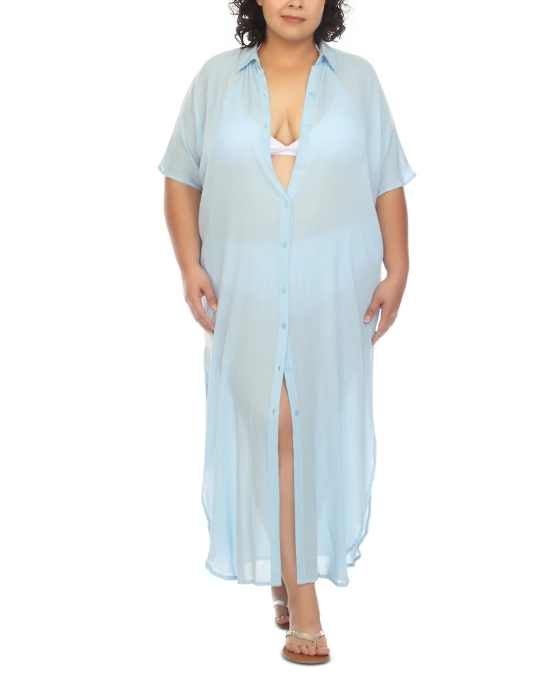 Raviya Plus Button-Front Cover-Up Maxi Dress