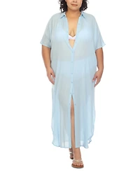 Raviya Plus Button-Front Cover-Up Maxi Dress