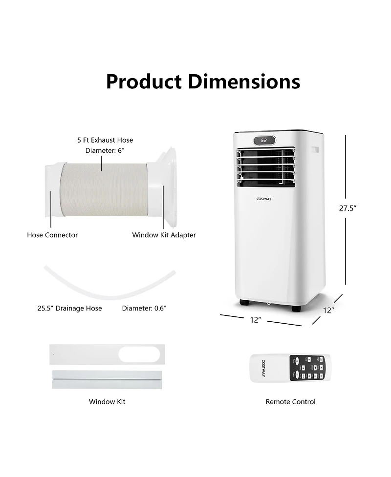 Btu Portable Air Conditioner w/ Remote Control 3-in-1 Air Cooler w/ Drying