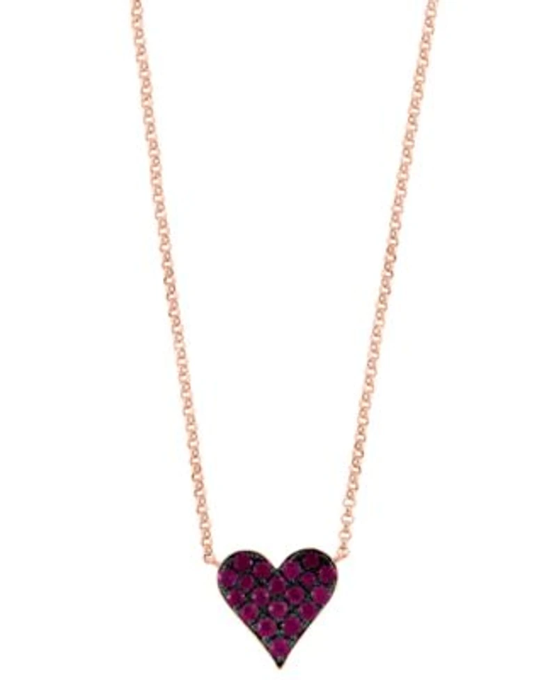 Effy Collection Emerald Ruby Pave Heart Pendant Necklace Collection In 14k Gold Rose Gold