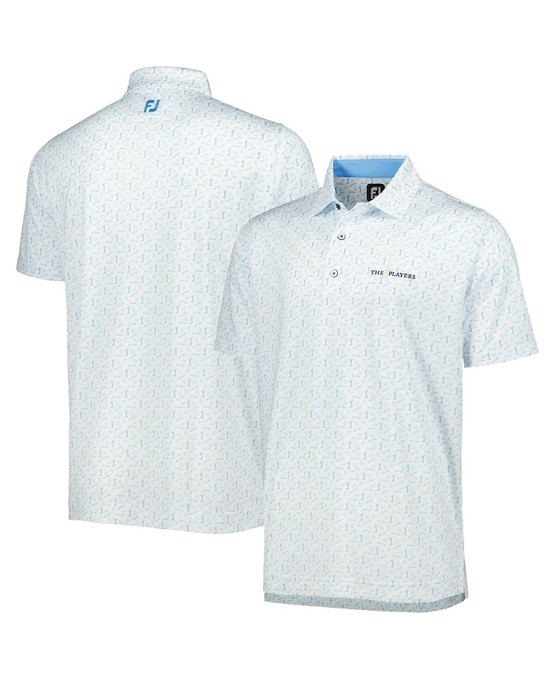 Men's FootJoy White, Light Blue The Players Allover Print ProDry Polo Shirt