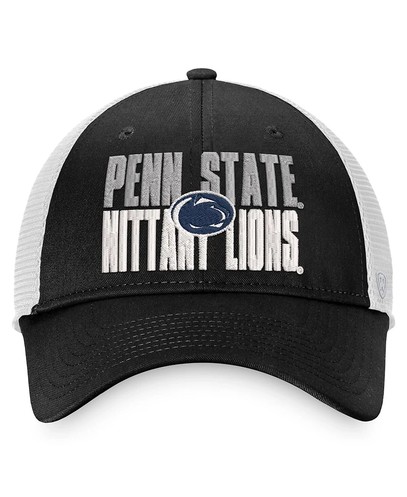 Men's Top of the World Black, White Penn State Nittany Lions Stockpile Trucker Snapback Hat