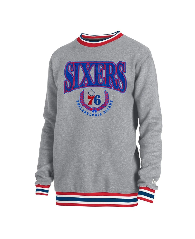 Men's and Women's New Era Gray Philadelphia 76Ers Vintage-Like Throwback Crew Sweatshirt