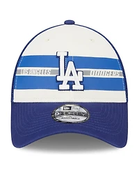Men's New Era White, Royal Los Angeles Dodgers Team Stripe Trucker 9Forty Snapback Hat