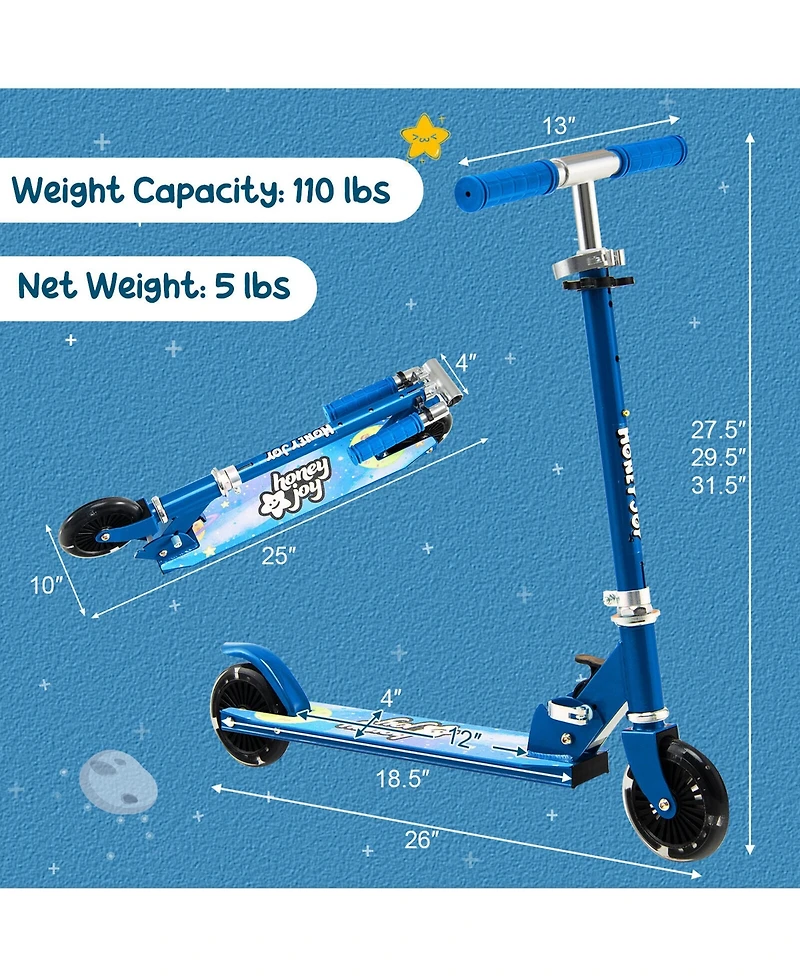 Folding Adjustable Height Kids Toy Kick Scooter Rear Brake 2 Flashing Wheels