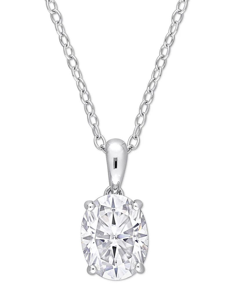 Moissanite Oval Solitaire 18" Pendant Necklace (2 ct. t.w.) in Sterling Silver