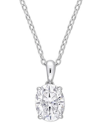 Moissanite Oval Solitaire 18" Pendant Necklace (2 ct. t.w.) in Sterling Silver