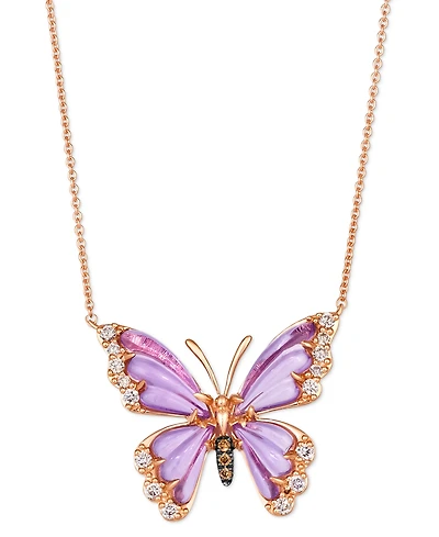 Le Vian Grape Amethyst (2-7/8 ct. t.w.) & Diamond (1/4 ct. t.w.) Butterfly Pendant Necklace in 14k Rose Gold, 18" + 2" extender