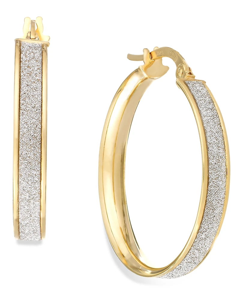 Italian Gold Glitter Hoop Earrings in 14k Gold (20mm)