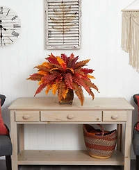 Nearly Natural Autumn Boston Fern Artificial Plant in Metal Planter