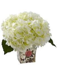 Nearly Natural Hydrangea Silk Arrangement w/ Floral Planter