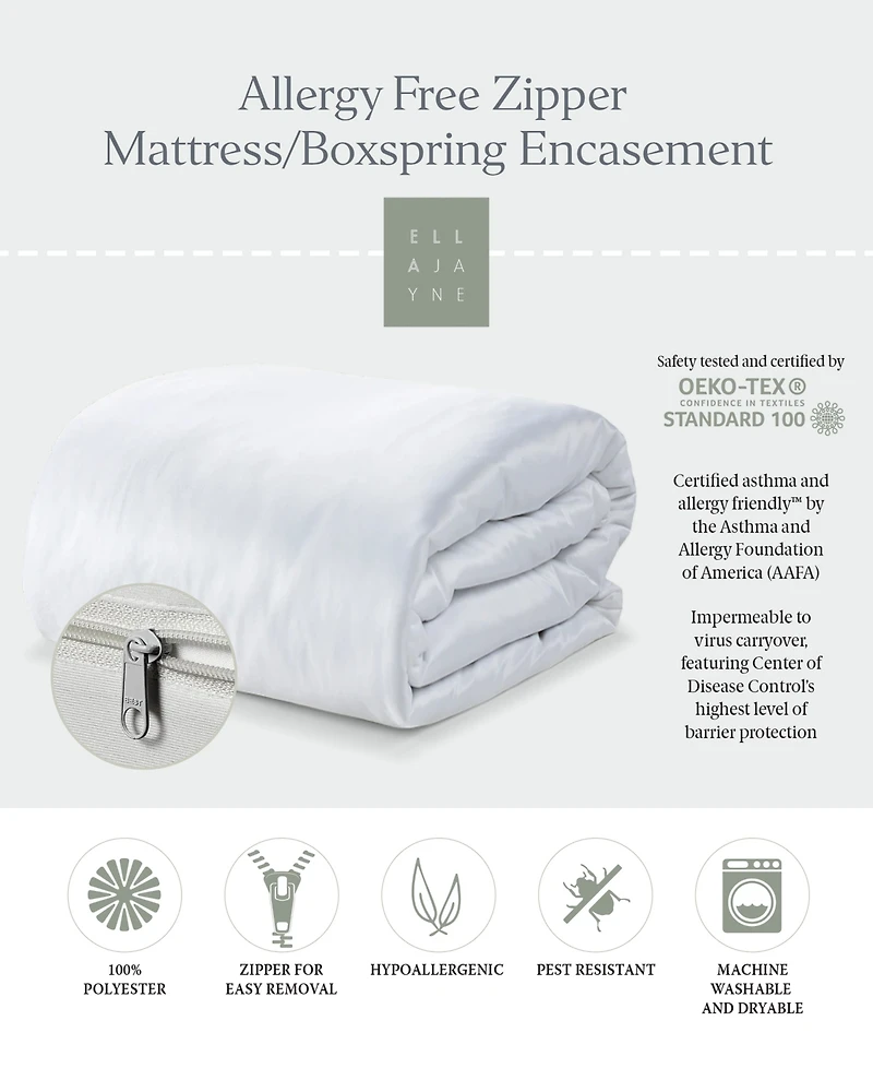 Ella Jayne Allergy Free Zipper Mattress or Box Spring Encasement, Fits Mattresses up to 12