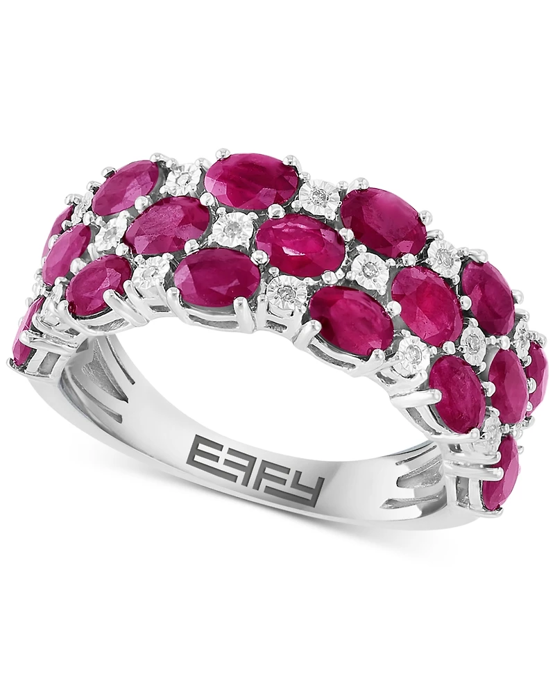 Effy Ruby & Diamond Cluster Ring in Sterling Silver (Also available in Emerald and Sapphire