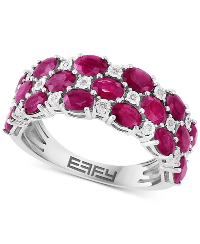 Effy Ruby & Diamond Cluster Ring in Sterling Silver (Also available in Emerald and Sapphire