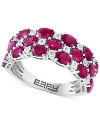 Effy Ruby & Diamond Cluster Ring in Sterling Silver (Also available in Emerald and Sapphire