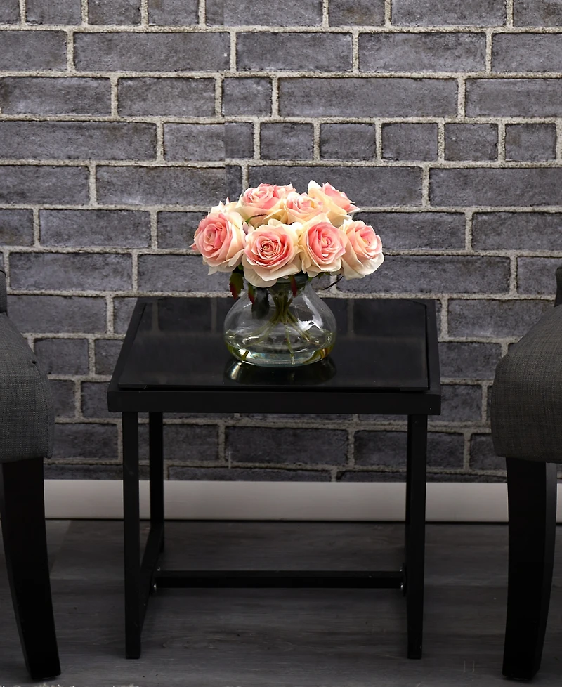 Nearly Natural Pink Rose Artificial Arrangement with Vase