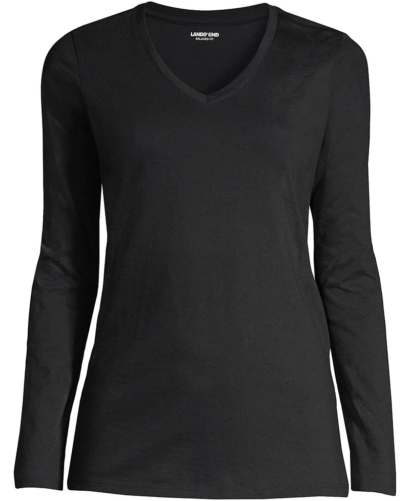 Lands' End Plus Relaxed Supima Cotton Long Sleeve V-Neck T-Shirt