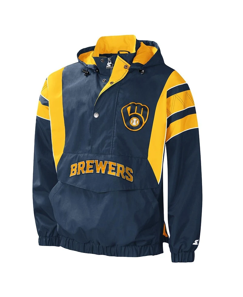 Men's Starter Navy Milwaukee Brewers Impact Hoodie Half-Zip Jacket
