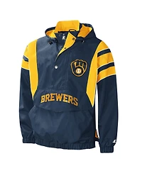 Men's Starter Navy Milwaukee Brewers Impact Hoodie Half-Zip Jacket