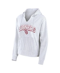 Women's Fanatics White Oklahoma Sooners Striped Notch Neck Pullover Hoodie