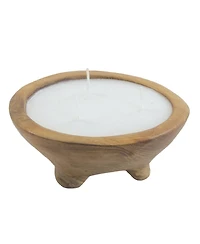 Ab Home 3-Wick Candle In Teak Holder, 6" W x 6" L x 2.5" H