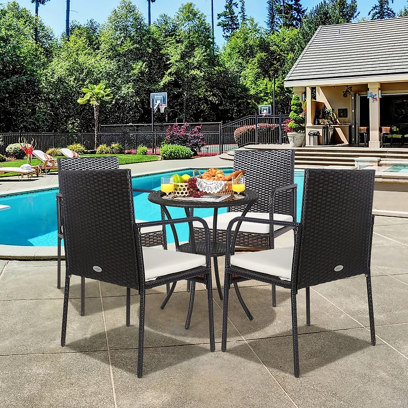 4PCS Patio Wicker Rattan Dining Chairs Cushioned Seats Armrest Garden