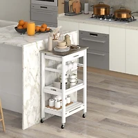 Compact Kitchen Island Cart Rolling Service Trolley with Stainless Steel Top Basket