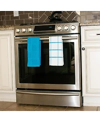 Sloppy Chef Premier Kitchen Towels (Set of 6), 3 Solid Color Towels and 3 White Towels with Matching Pattern, 15x25 in., Soft Ringspun Cotton, Striped